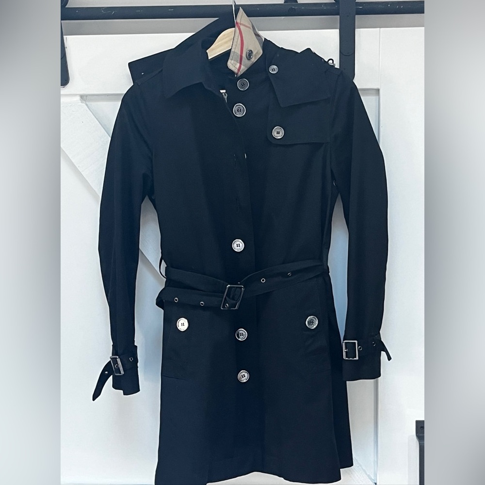 Burberry Black Trench Coat with Epaulettes and Belt